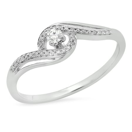 0.15 Carat (ctw) 10K Gold Round White Diamond Swirl Split Shank Bridal Promise Engagement Ring