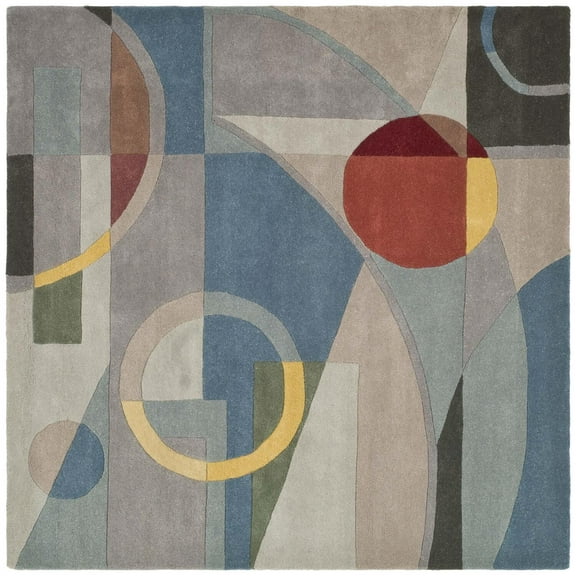 SAFAVIEH Rodeo Drive Clarissa Abstract Geometric Wool Area Rug, Blue/Multi, 8' x 8' Square