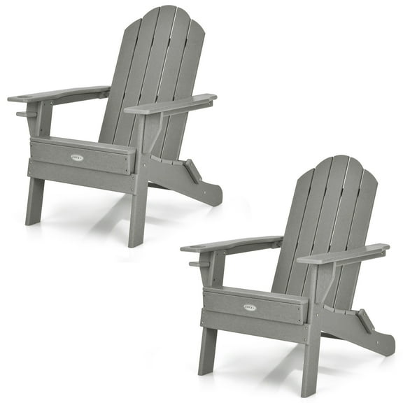 Patiojoy 2PCS Folding Adirondack Chair Outdoor Adirondack Chair Weather Resistant Lounger for Backyard Porch Poolside Grey