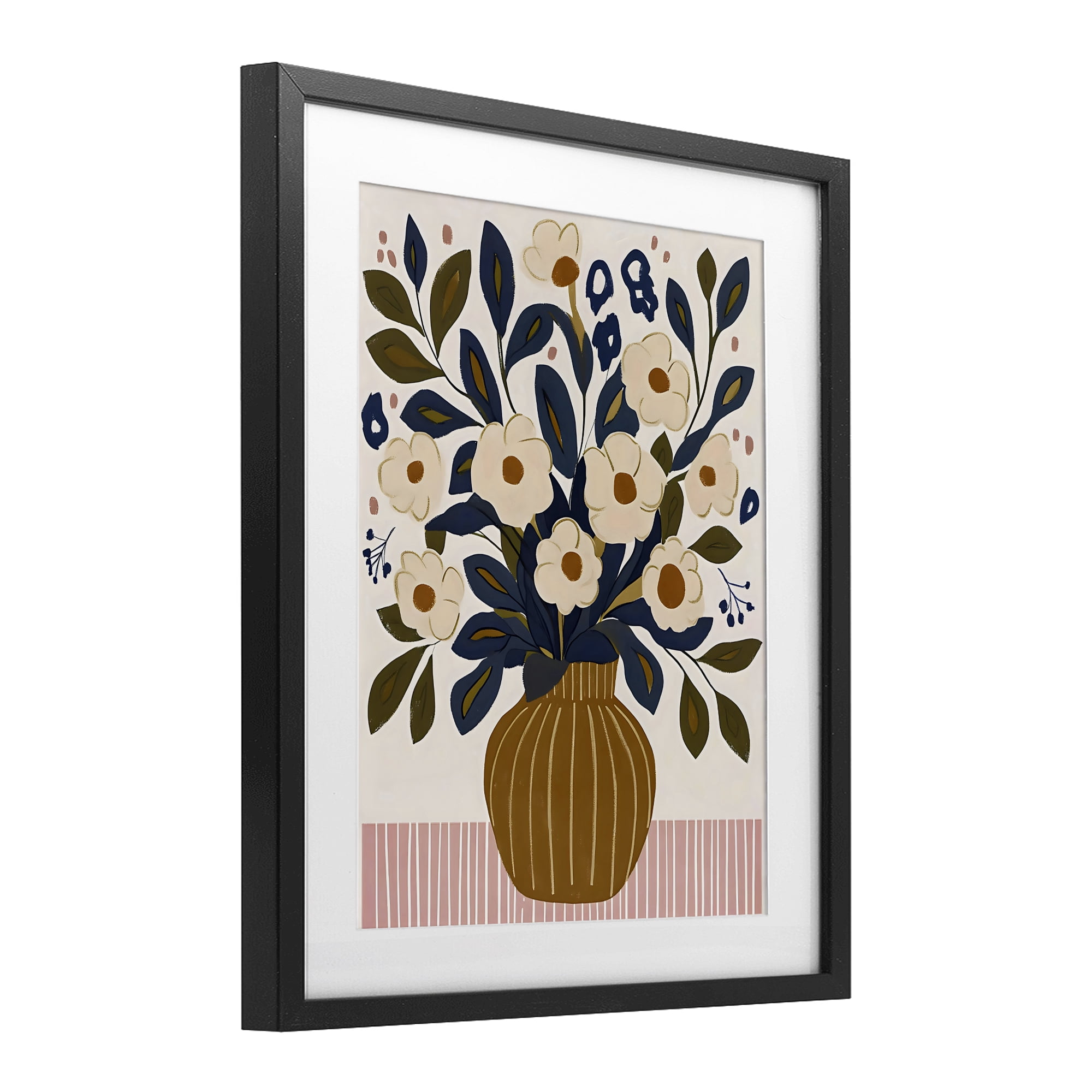 Stupell Industries Boho Floral Vase with Stripes Black Framed Print Under Glass, design by Creative Studio