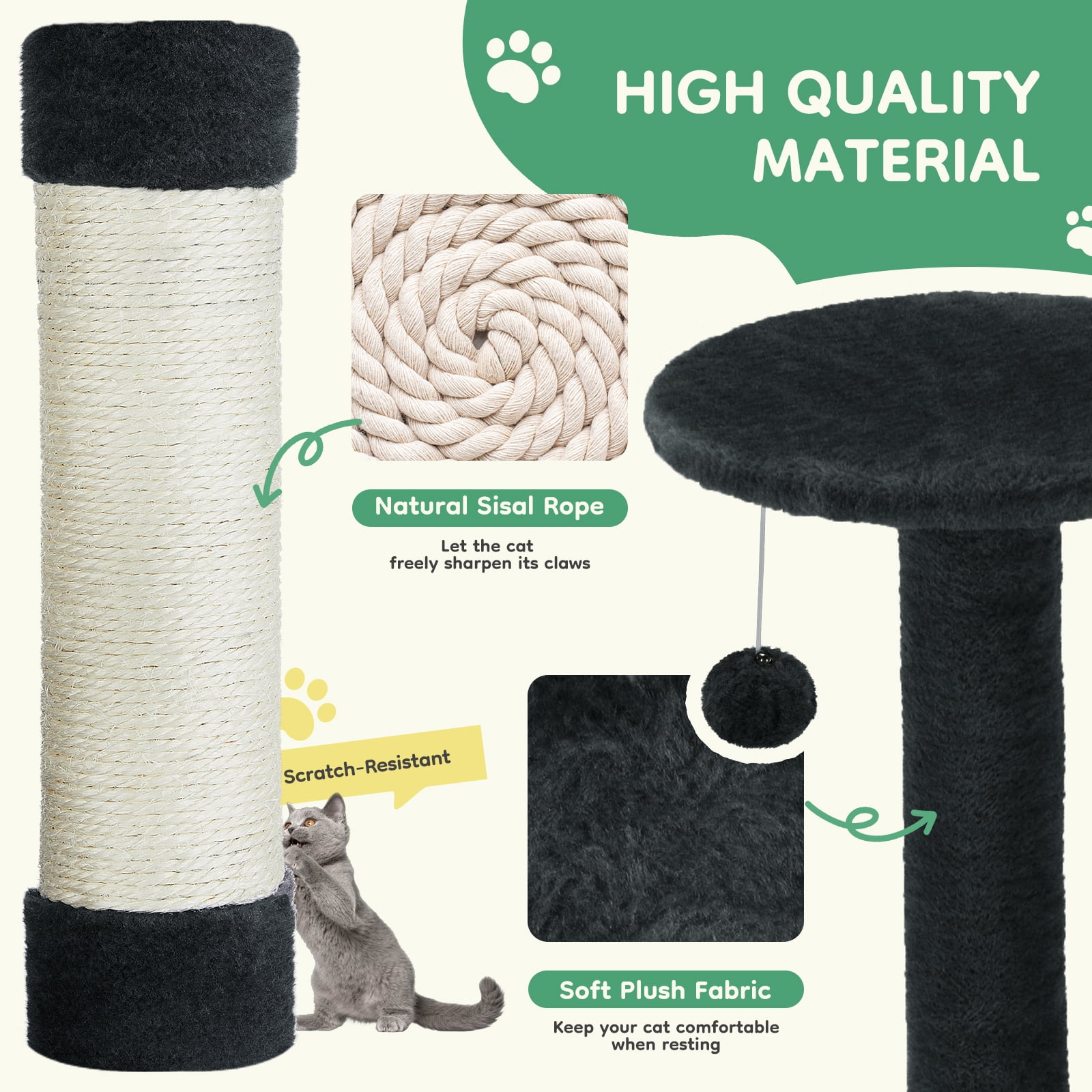 JIOABL 44" Multi-Level Cat Tree Tower with Hammock, Condo, Climbing Plates, Plush Toy, Kitty Playing House, Black Red