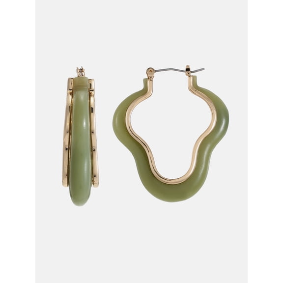 Scenario Abstract Hoop Earrings, Green, Gold-Tone