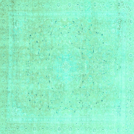 Ahgly Company Indoor Square Abstract Turquoise Blue Modern Area Rugs, 5' Square