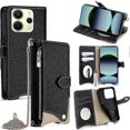 thumbnail image 1 of Funda tipo cartera de cuero con diseño de cola de pez para Xiaomi Redmi Note 14 4G (163,25 mm) con espejo, soporte y correa., 1 of 5
