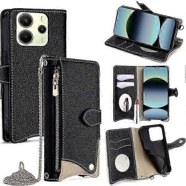 Funda tipo cartera de cuero con diseño de cola de pez para Xiaomi Redmi Note 14 4G (163,25 mm) con espejo, soporte y correa.