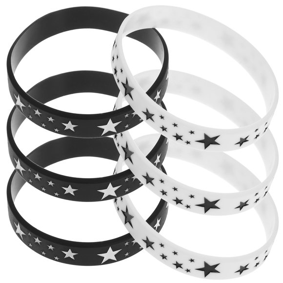 Pulseras de silicona ligeras con estampado de estrellas, 6 unidades, elásticas.