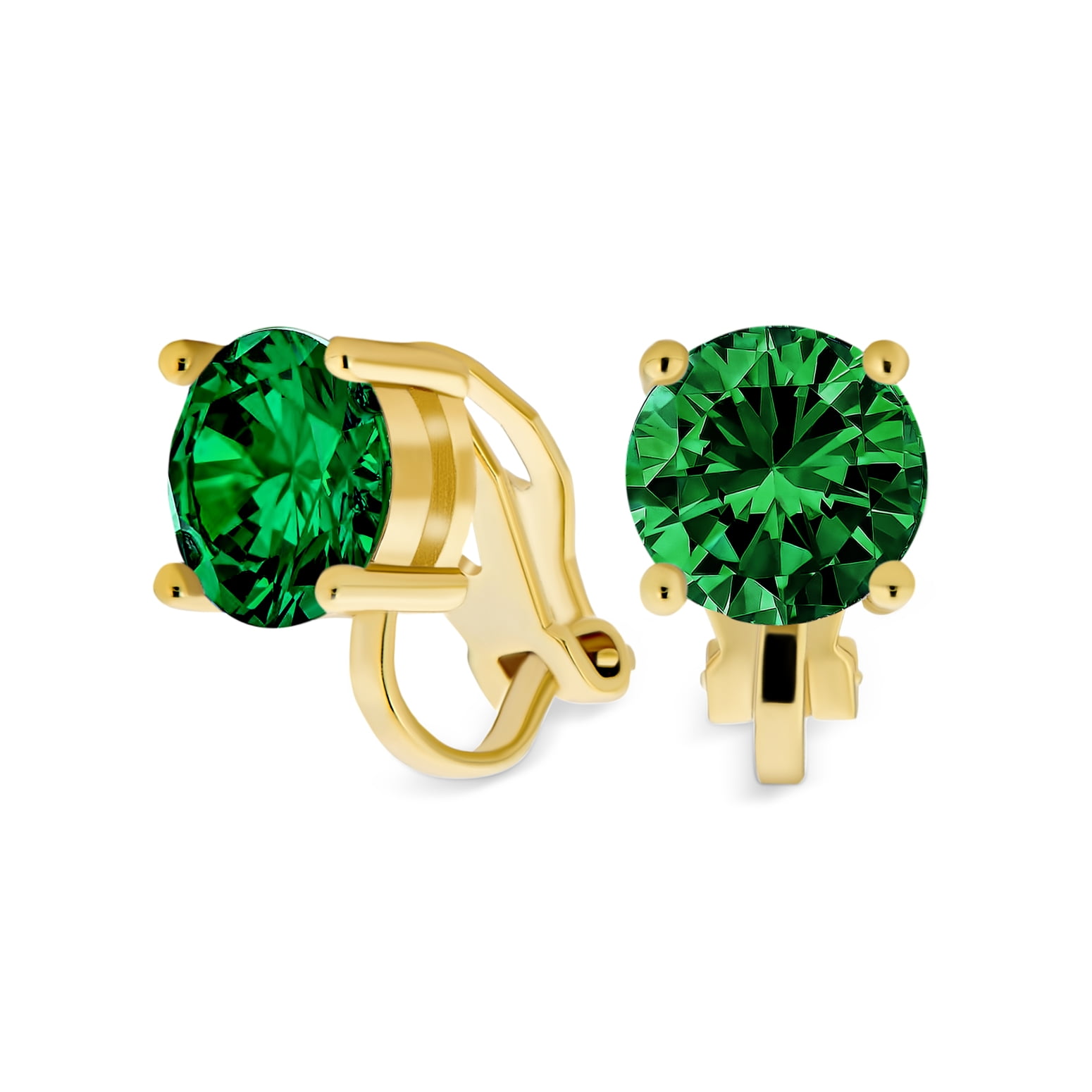 Bling Jewelry Womens 2CT Solitaire Round Cubic Zirconia Dark Green CZ Clip On Stud Earrings