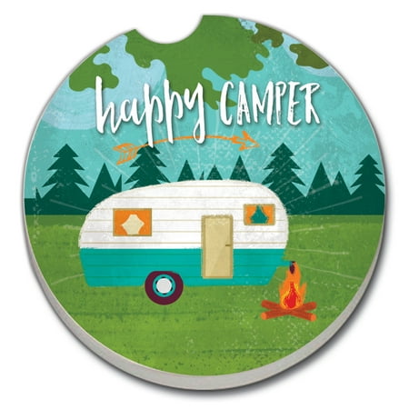 

CounterArt Retro Happy Camper 1 Pack Absorbent Stone Coaster for Vehicle Cup Holder 2.6” Diameter
