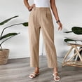 thumbnail image 4 of ClodeEU Women's High Waisted Elastic Waist Tapered Cropped Pants,Casual Trousers with Pockets Khaki,Women's Plus L, 4 of 8