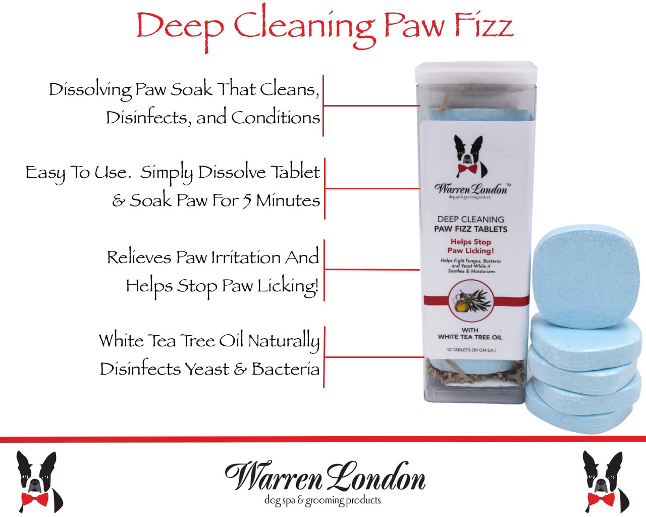 3 Sizes Warren London Deep Cleaning Paw Fizz Soothing soak to Relieve Irritation and Combat Paw Licking! 