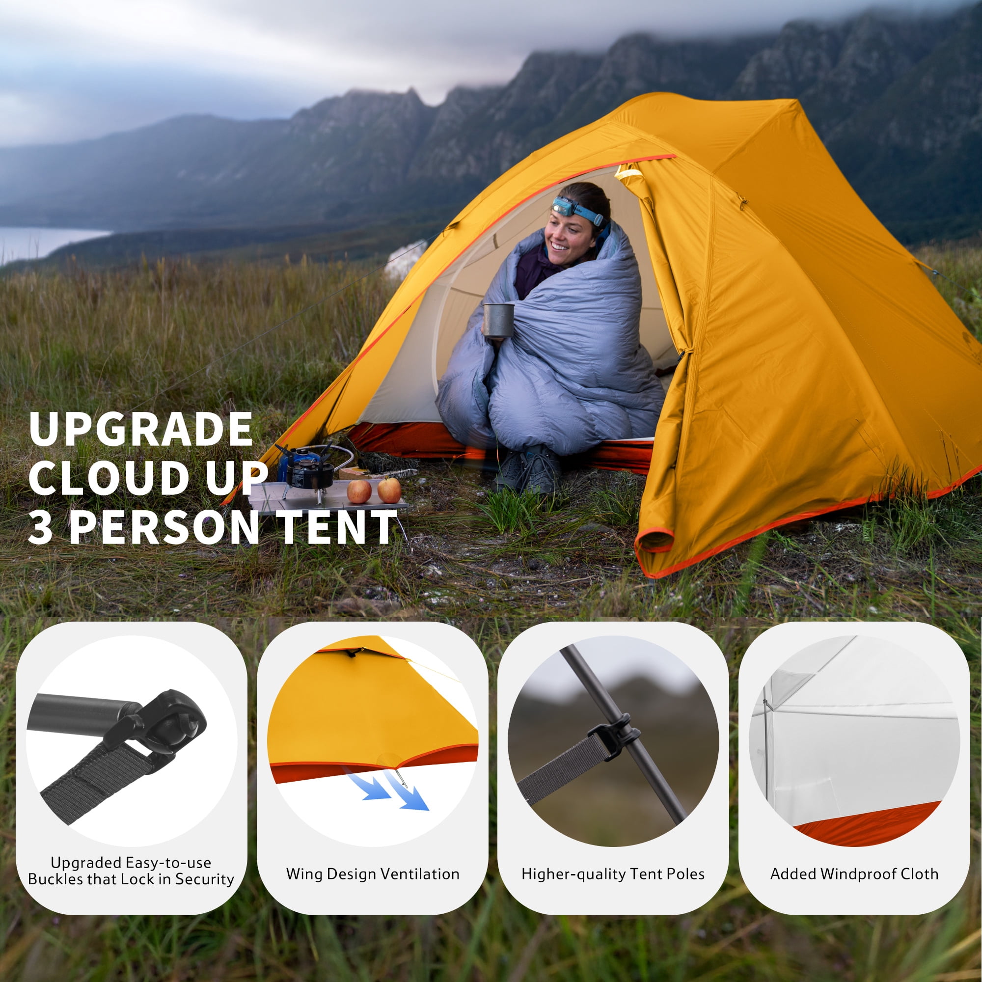 Naturehike Cloud-Up 2 Person Tent Lightweight Backpacking Tent with Footprint - Free Standing Ultralight Camping Hiking Backpack Tents Two Person Tent