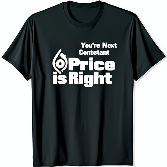 Black T-Shirt with Price is Right 'You' Next Contestant' Graphic Design