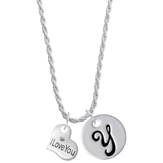 Delight Jewelry Silvertone Small I Love You Heart Silvertone Script Initial Disc - Y - Charm Necklace, 20"+3"