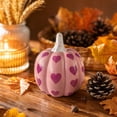 thumbnail image 5 of Fall Pink Ceramic Pumpkin Decor Heart Pattern Glossy Finish Tabletop Ornament for Tiered Trays Mantel Shelf and Halloween Party Supplies, 5 of 5
