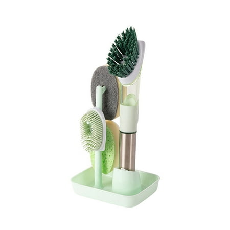 

Christmas Saving Clearance! Sruiluo Scrub Brush Dish Brush Scrubber Long Handle Brush with 4 Brush Heads & Base for Kitchen Sponge TPR Wood Pulp Cotton Does Not Hurt The Pot Kitchen Gadgets Green