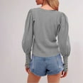 thumbnail image 3 of yoeyez Puff Long Sleeve Shirts for Women Casual Crewneck Waffle Knit Blouse Tops Split Button Cuffed Crop Pullover Shirts Gray XL, 3 of 6