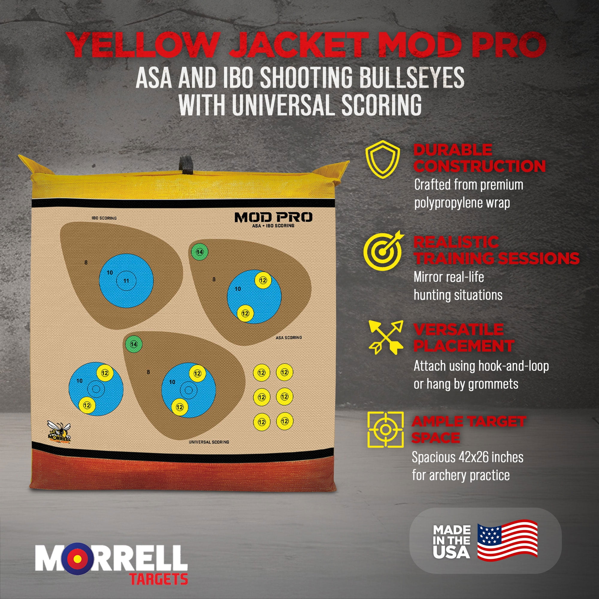 Morrell Yellow Jacket MOD Pro ASA and IBO Shooting Bullseyes, 3 Pack