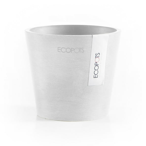 Ecopots Amsterdam Mini Durable Modern Round Recycled Based Composite Flower Pot Planter, Pure White, 4"