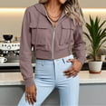 thumbnail image 4 of Womens Cropped Cargo Jacket Casual Zipper Up Long Sleeve Coat Lightweight Loose Solid Color Drawstring Outerwear with Pocket, 4 of 5