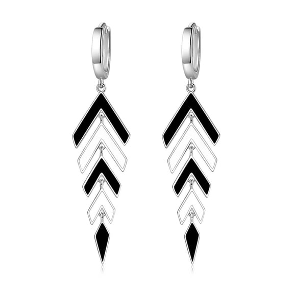 AYYUFE 1 Pair Pendant Earrings Personality Geometric Black White Contrast Color Long Tassel Retro Temperament Hoop Earrings Jewelry Accessory,Black White