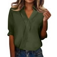 thumbnail image 5 of Women's 3/4 Sleeve V Neck Blouse Solid Color Work Casual Regular Collared Top with Button Closure for Office Business and Daily Casual Outfits, 5 of 7