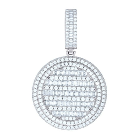 925 Sterling Silver Mens Baguette Round Cubic-Zirconia Medallion Fashion Charm Pendant