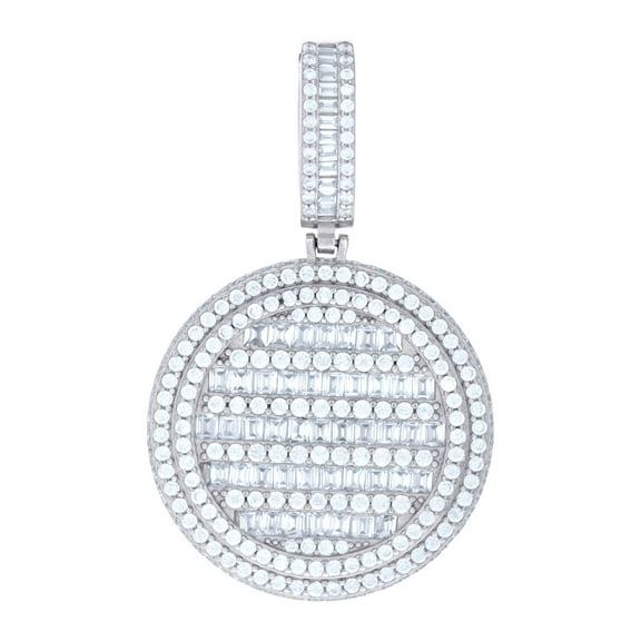 925 Sterling Silver Mens Baguette Round Cubic-Zirconia Medallion Fashion Charm Pendant