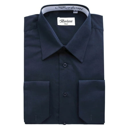 Berlioni Italy Men's Convertible Cuff Solid Dress Shirt