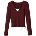 thumbnail image 4 of Arlun, Two Pieces T Shirts for Women Casual V Neck Long Sleeve Slim Fit Tops Solid Color Splicing Soft Comfortable Lightweight Fall Basic Workout Tshirts XL, 4 of 4