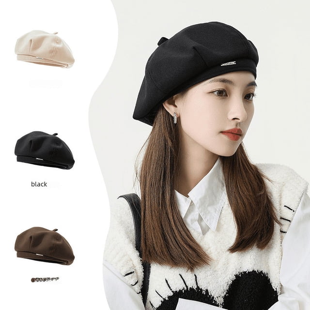 Boina estándar de metal de lana de otoño e invierno de estilo coreano gorra octogonal para niños circunferencia de la cabeza grande cara pequeña sombrero de pintor de arte de moda