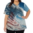 thumbnail image 2 of 4th of July Womens Scrub Tops Loose V Neck Red White and Blue Print Scrub Shirts Short Sleeve Independence Day Patriotic Scrubs Nursing Workwear Medical Nurse Uniform with Pockets Dark Blue 5XL, 2 of 5