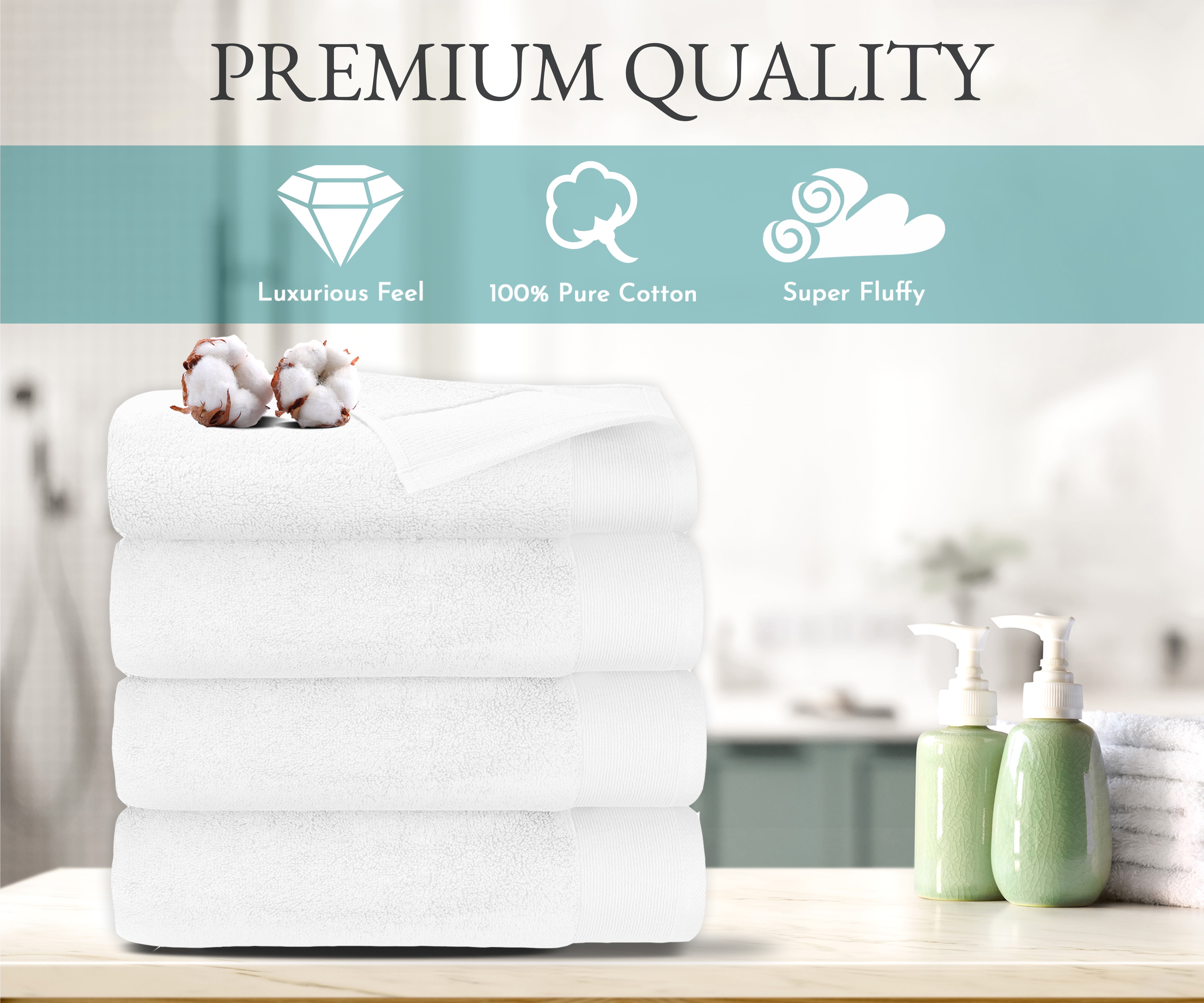 White Classic Luxury 100% Cotton Bath Towels Set of 4 - 27x54