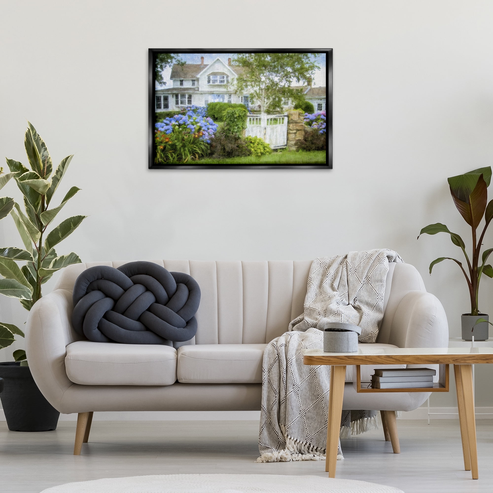Stupell Industries Beach Getaway Cottage Buildings & Architecture Painting Black Floater Framed Canvas Art Print Wall Art, 31 x 21