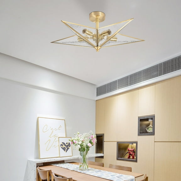 Miumaeov Modern Chandelier Metal LED Pendant Lamp Gold 5Light Glass Ceiling Light Fixture