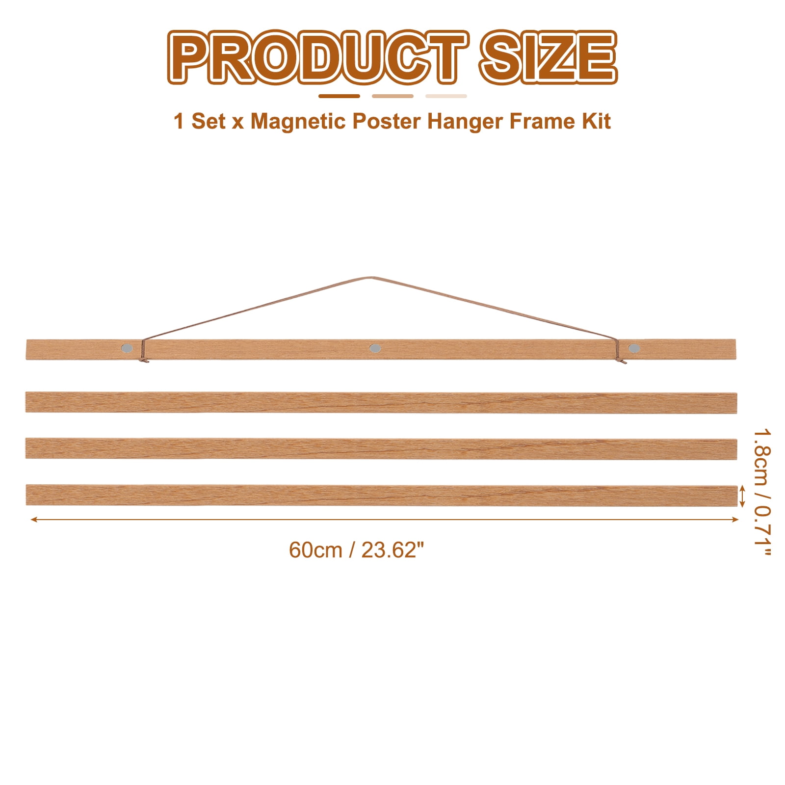 Unique Bargains Magnetic Poster Hanger Wooden Magnet Frames for Pictures 24 Inch Brown