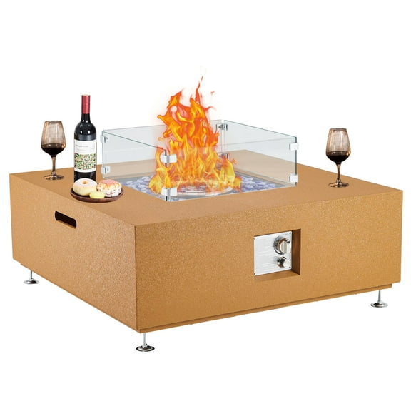 36" Propane Fire Pit Table - 50000 BTU with Wind Guard, 11lbs Glass Beads & Rain Cover, Sturdy Steel Anti-Rust Finish for Patio & Garden