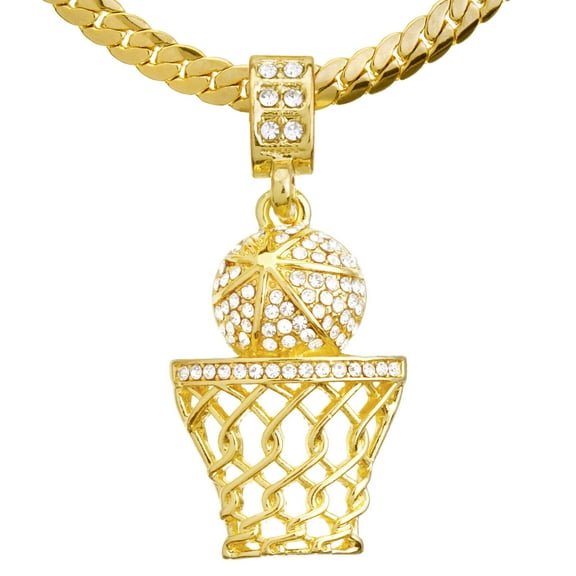 Hip Hop Iced Bling 14K Gold Plated Basketball Pendant 24" Miami Cuban Chain MCP 1109G
