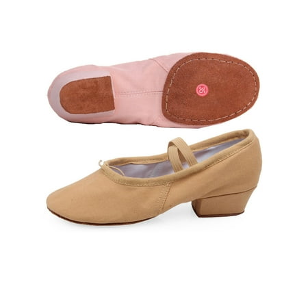 

Rotosw Girls&Boys Jazz Shoes Chunky Heel Dance Shoe Slip On Pumps Comfort Round Toe Ballroom Light Camel-1 4.5Y