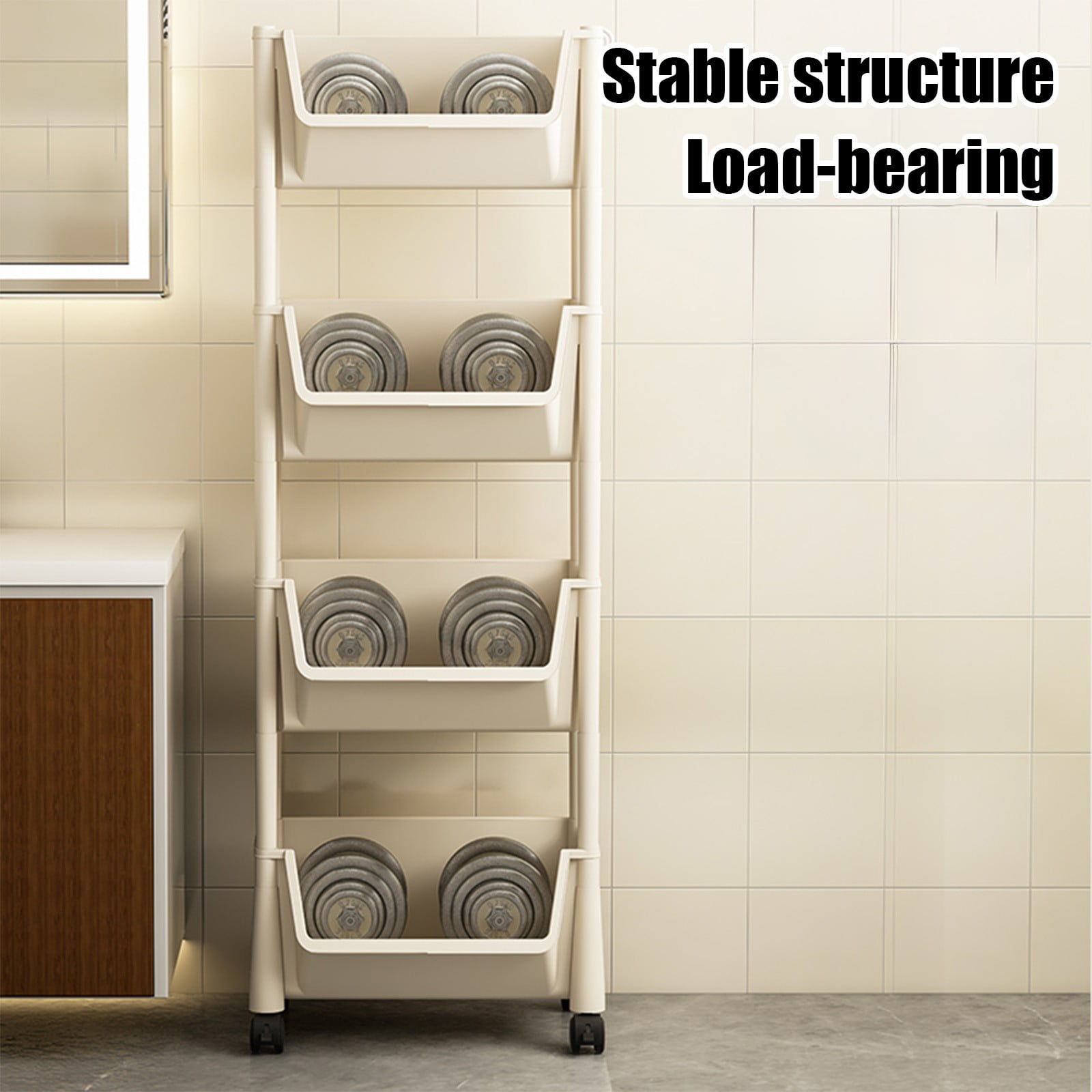4 Tier Rolling Cart with Wheels, Storage Craft Art Trolley Organizer Serving, Easy Assembly, for Office, Living Room, Kitchen, White