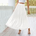 thumbnail image 5 of Womens Fashion Casual Beach Flowy Solid Midi Skirt Pleated High Waist Elastic Waist Lightweight A Line Long Skirt, 5 of 6