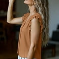 thumbnail image 5 of Womens Button Down Shirt Casual Ruffle Short Sleeve V Neck Textured Trendy Summer Tops Work Blouse (M, Khaki), 5 of 6
