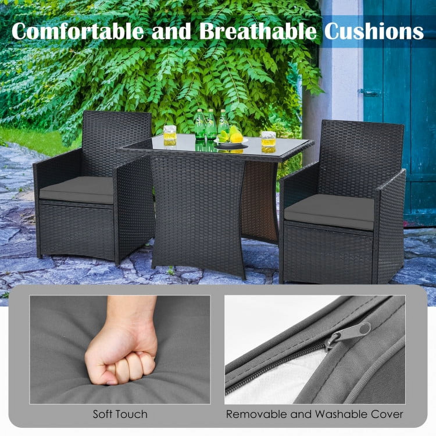 Aimee Lii 3 Pieces Wicker Patio Furniture Set with Cushion and Sofa Armrest, Small Patio Set, Gray Aimee Lii 3 Pieces Wicker Patio Furniture Set with Cushion and Sofa Armrest, Small Patio Set, Gray