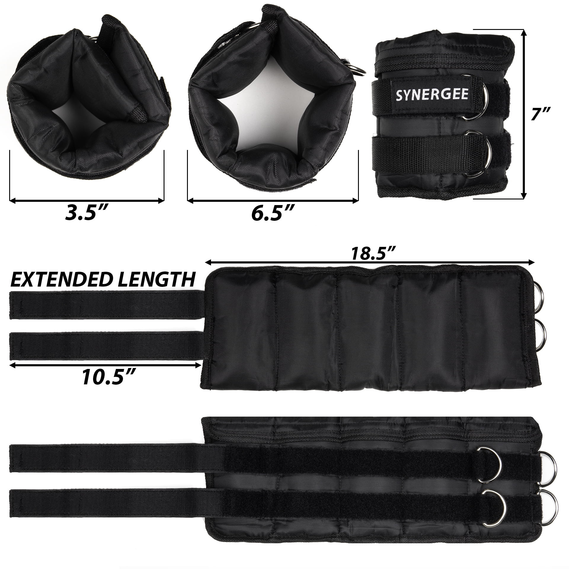 Synergee Comfort Fit 2-20lb Adjustable Ankle/Wrist Weights (Set of 2). One Size Fits All.
