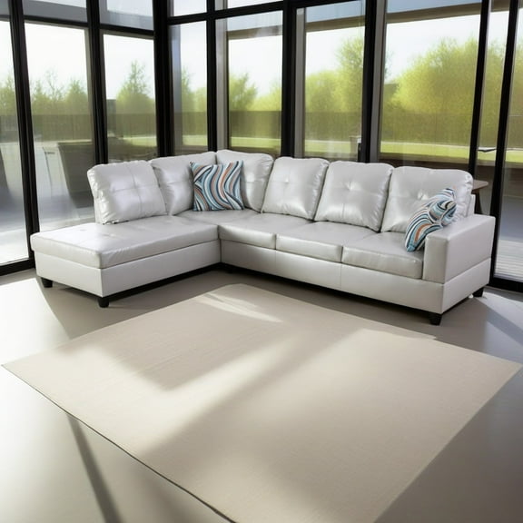 Hommoo 4-Seat Semi Semi PU Synthetic Leather Sectional Sofa Sets, L Shaped Sectional Couches and Sofas, Modern Living Room Furniture Sets, 17.5'' Back Height, Powder(No Ottoman)