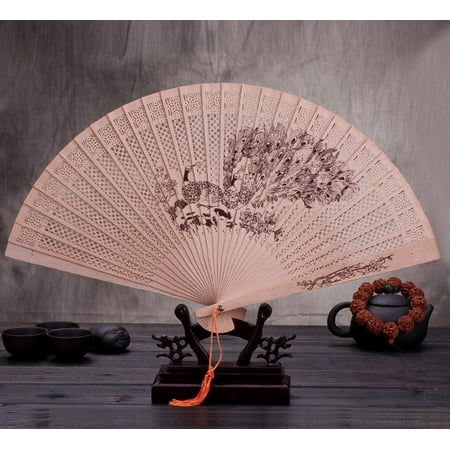 

TANGNADE Chinese Traditional Hollow Fan Wooden Hand Made Exquisite Folding Wedding Gift Oscillating Fan Pedestal Multi-color