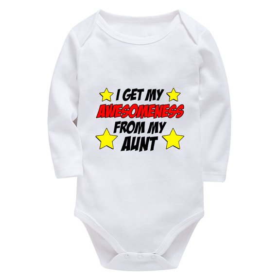 I Get My Awesomeness From My Aunt Cotton Baby Onesie Long Sleeve Baby Girl Outfit White Unisex Onsies0-3 Months