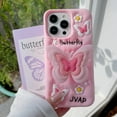 thumbnail image 2 of Kawaii Butterfly Stand for iPhone 13 Pro Case，[Cute 3D Cartoon Pink Butterfly Design] [Integrated Retractable Stand] [Soft Never-Deforming Silicone Materia] for Girls Women Phone Soft Case, 2 of 9
