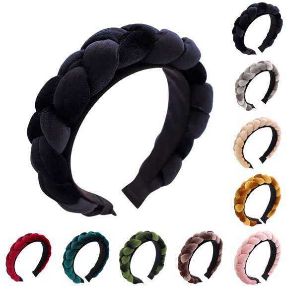 Bmisegm Braided Headbands for Women Velvet Hair Handmade Hair Bands Headwear Accessories Black