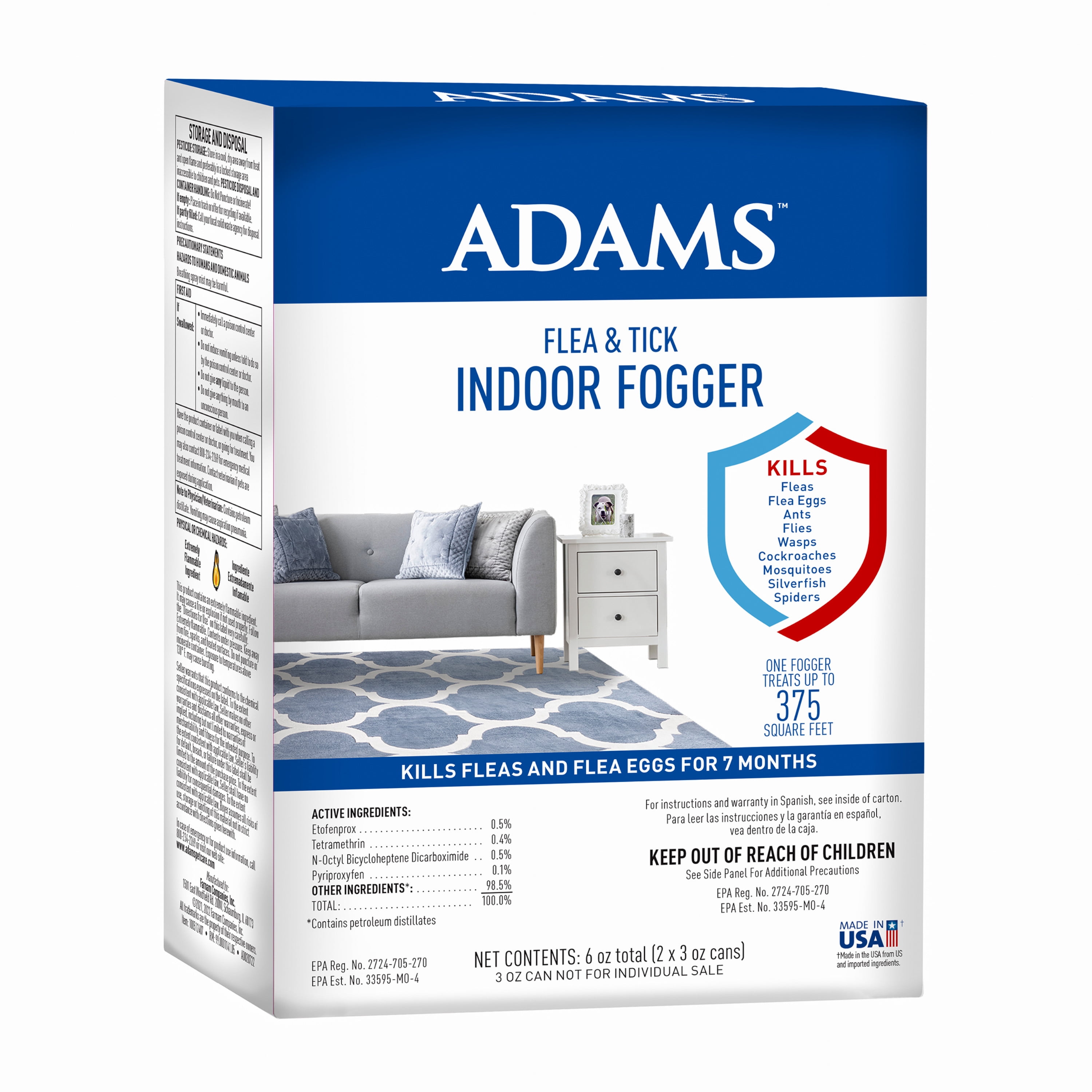 Adams Flea & Tick Indoor Fogger, For Flea Treatment, 2 pack, 3 oz cans