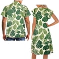 thumbnail image 5 of Uorisanigo Palm Leaf Couple Matching Outfit Husban and Wife Clothing Comfortable Men's Short Sleeve Shirt Beach Tops and Women's V-neck Dress A-Line Party Dresses Size 2XS, 5 of 7